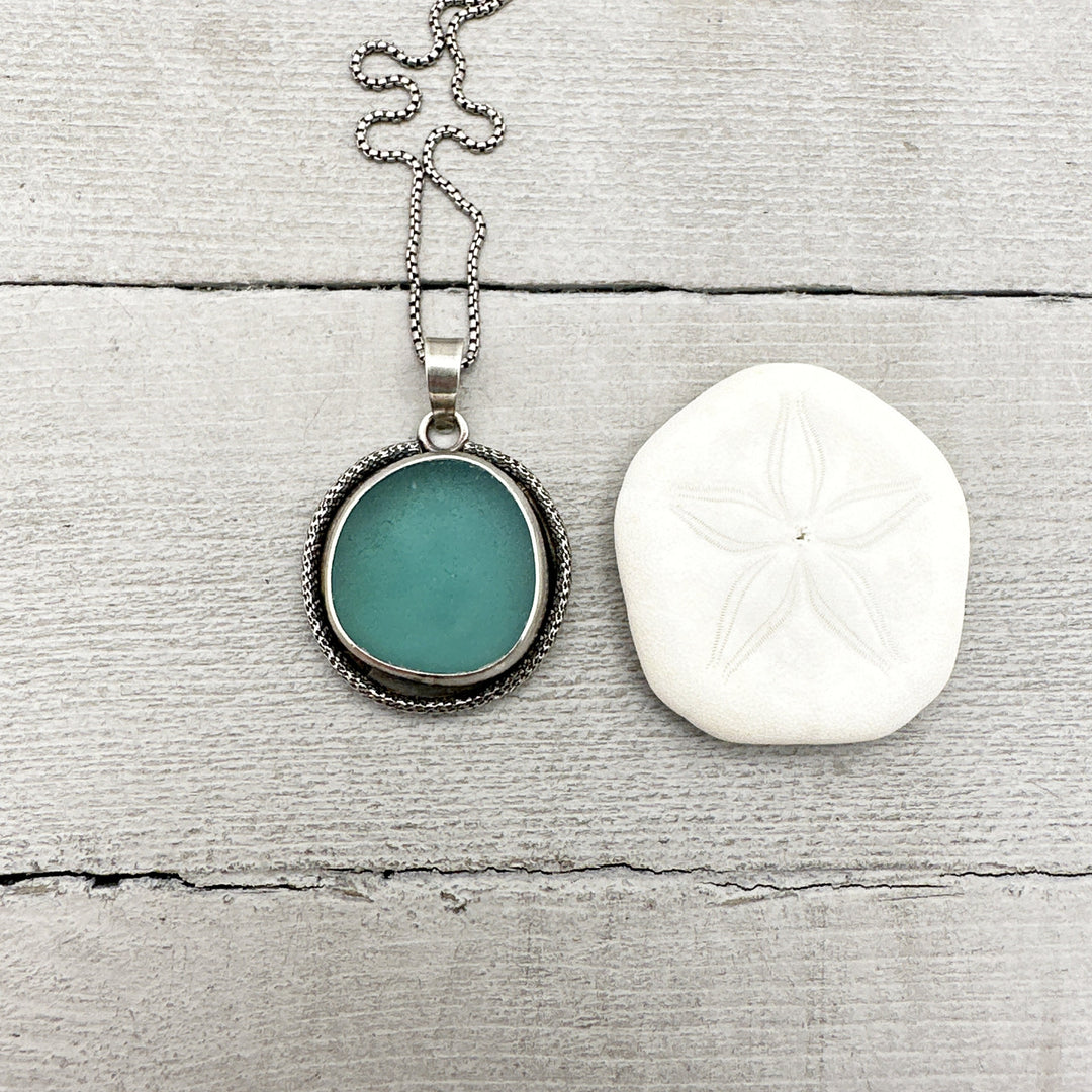 Blue Sea Glass and Solid 925 Sterling Silver Pendant. Genuine Sea Glass - SunlightSilver