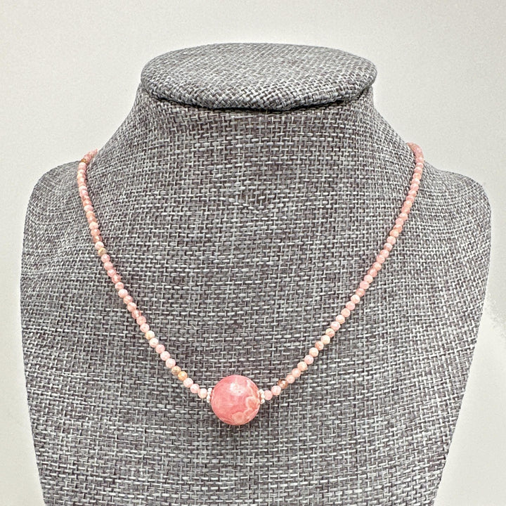 Faceted Pink Rhodochrosite and Sterling Silver Necklace - SunlightSilver