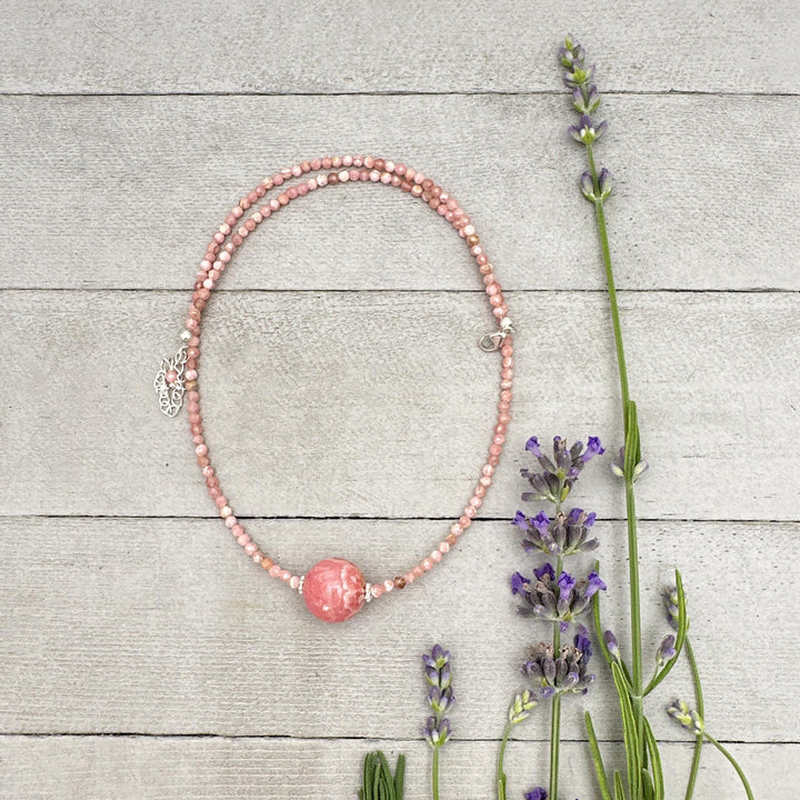 Faceted Pink Rhodochrosite and Sterling Silver Necklace - SunlightSilver