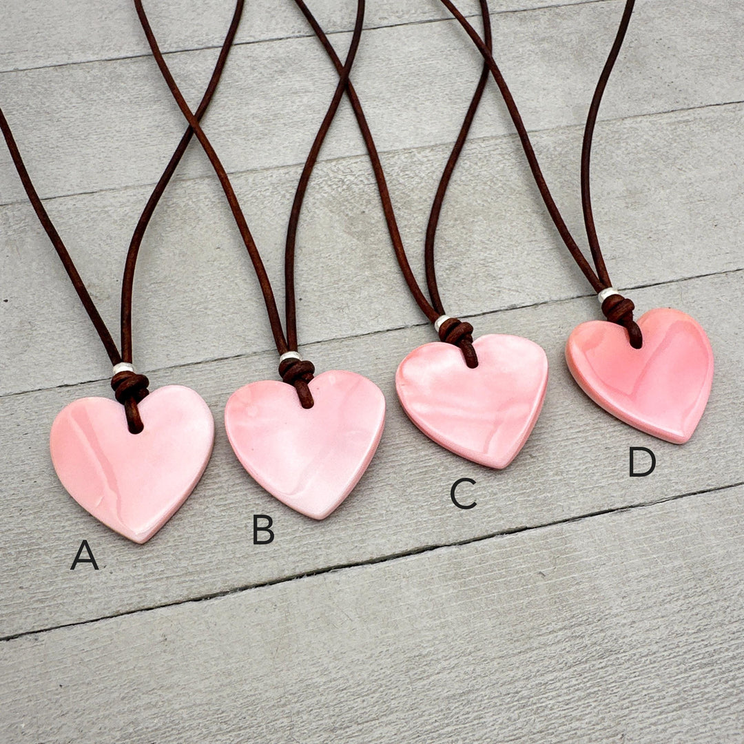 Pink Queen Conch Shell Heart, Solid 925 Sterling Silver, Freshwater pearl and Rustic Leather Necklace - SunlightSilver