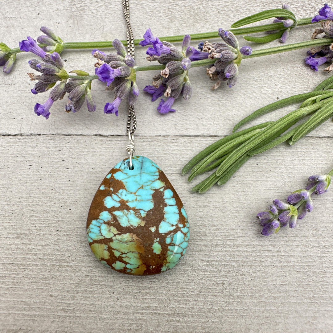 Polychrome Kingman Turquoise Pendant on a Sterling Silver Chain - SunlightSilver