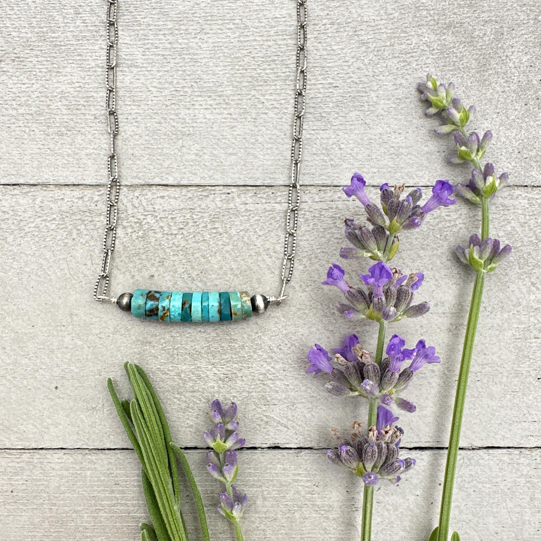 Turquoise, Navajo Pearl and Sterling Silver Paper Clip Chain Necklace - SunlightSilver