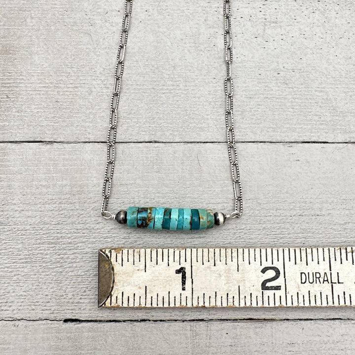 Turquoise, Navajo Pearl and Sterling Silver Paper Clip Chain Necklace - SunlightSilver