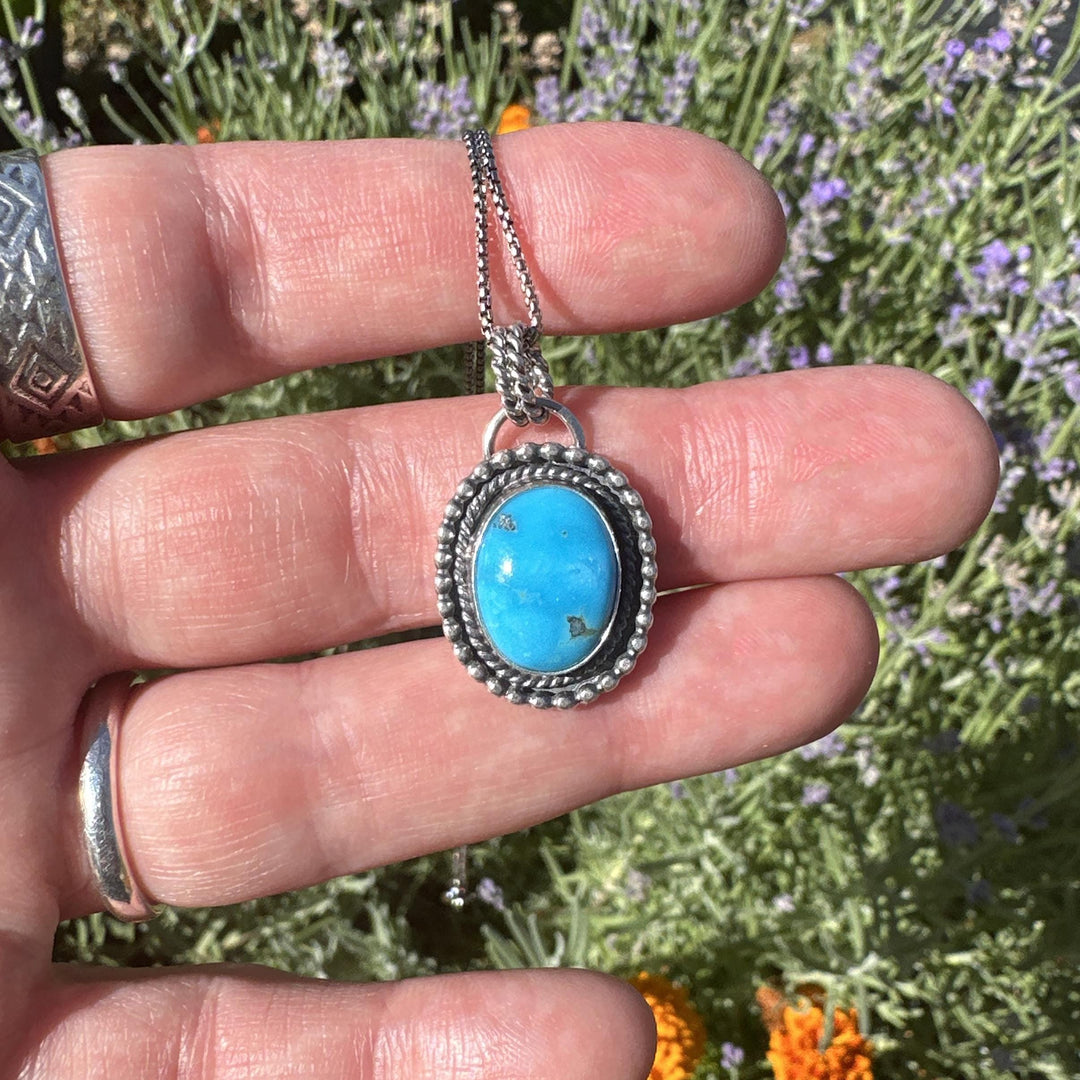 Natural Kingman Turquoise and Sterling Silver Pendant Necklace. Old Stock Sky Blue Kingman Turquoise. - SunlightSilver