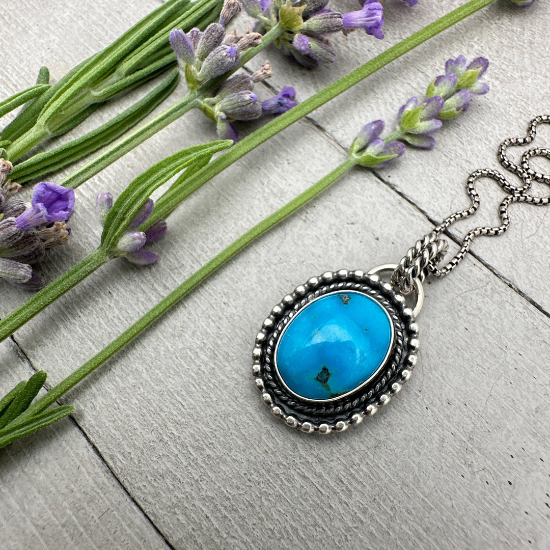 Natural Kingman Turquoise and Sterling Silver Pendant Necklace. Old Stock Sky Blue Kingman Turquoise. - SunlightSilver