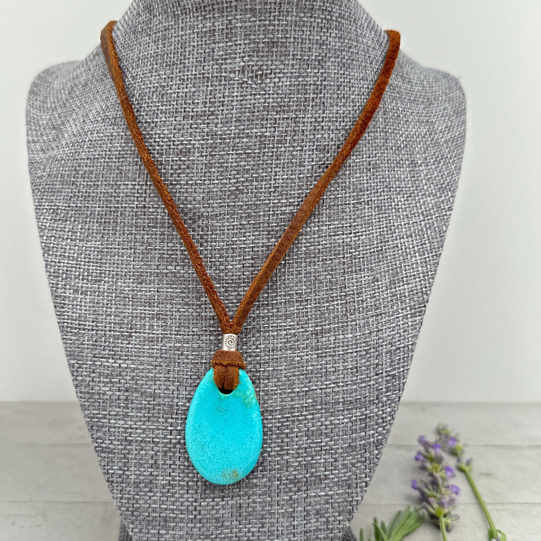 Blue Kingman Turquoise Adjustable Leather Necklace - SunlightSilver