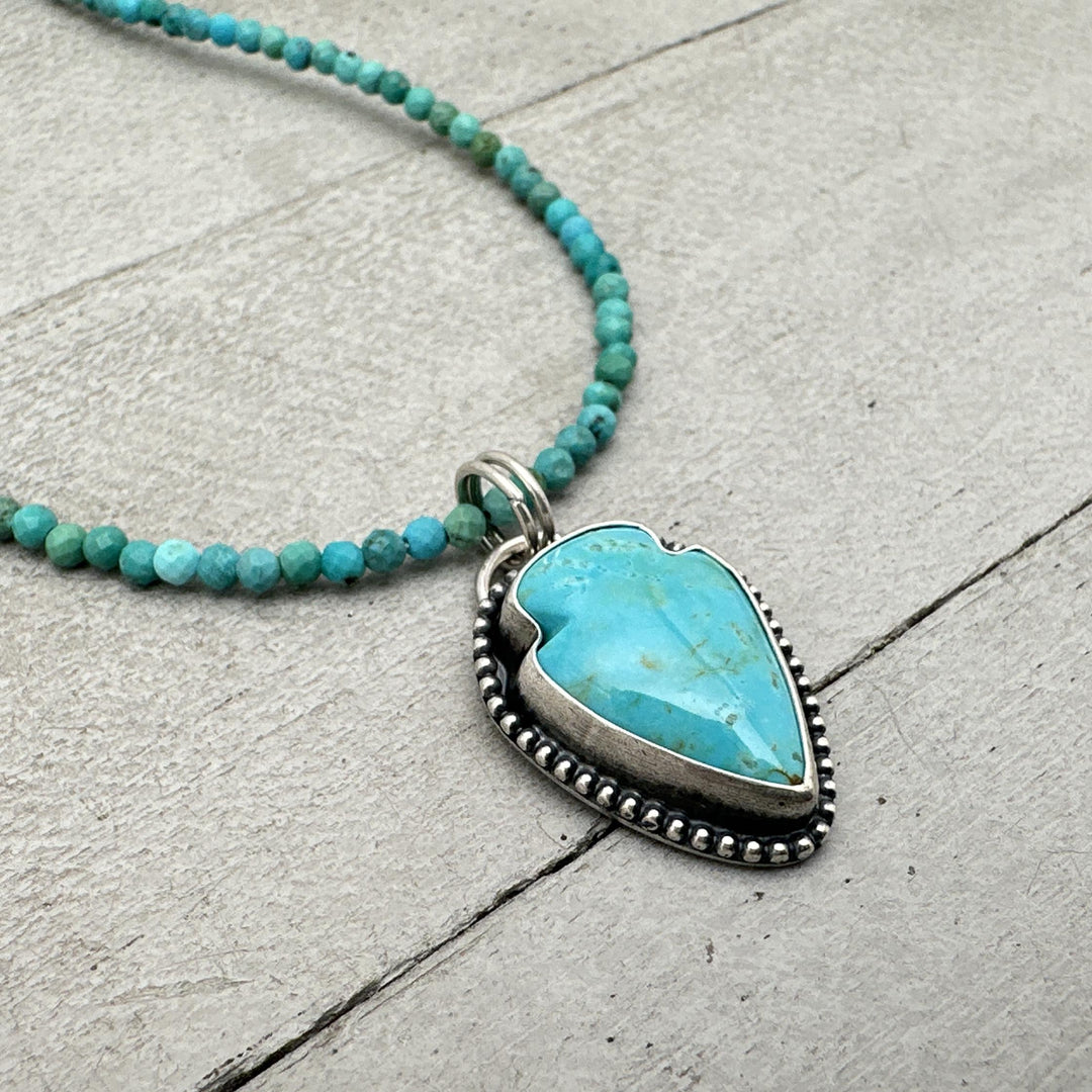 Kingman Turquoise Arrowhead and Sterling Silver Pendant Necklace, Arizona Turquoise American Mine - SunlightSilver