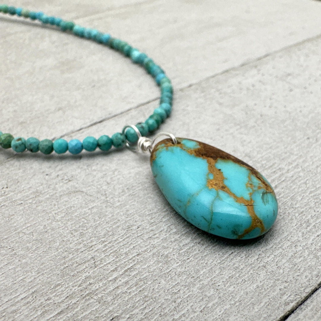 Gorgeous Blue Kingman Turquoise Pendant on a Sterling Silver Chain - SunlightSilver