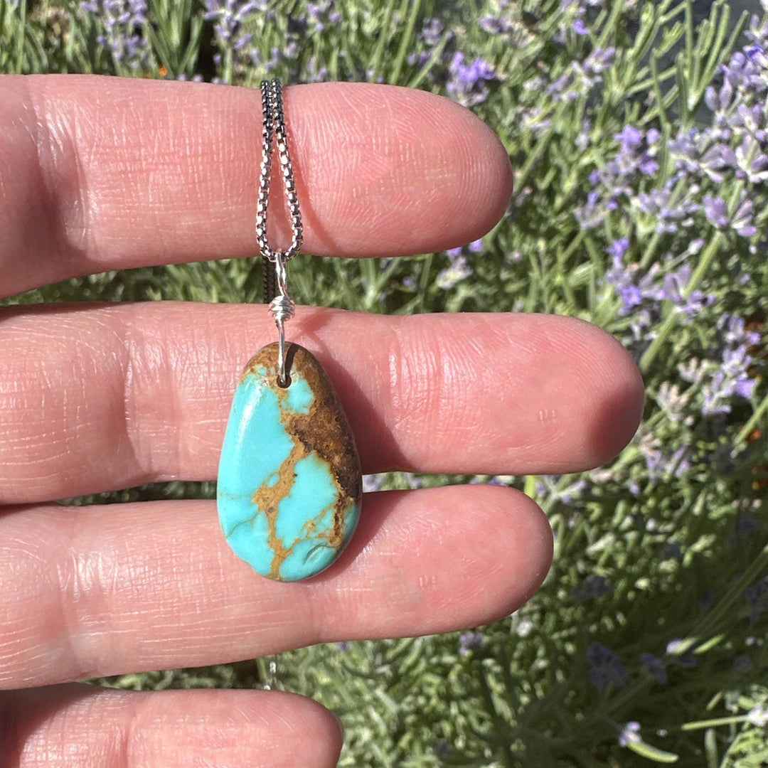 Gorgeous Blue Kingman Turquoise Pendant on a Sterling Silver Chain - SunlightSilver