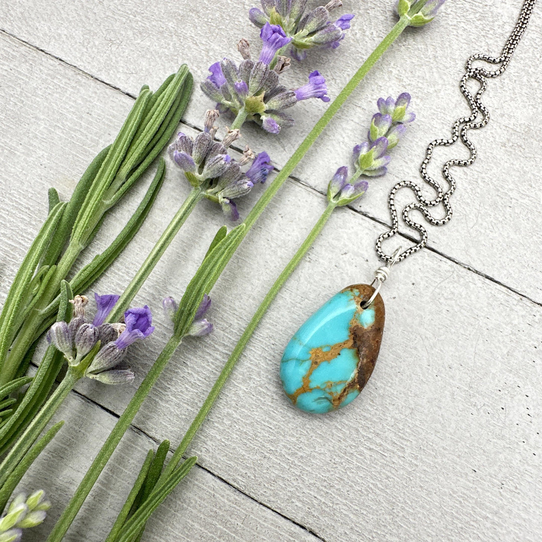 Gorgeous Blue Kingman Turquoise Pendant on a Sterling Silver Chain - SunlightSilver