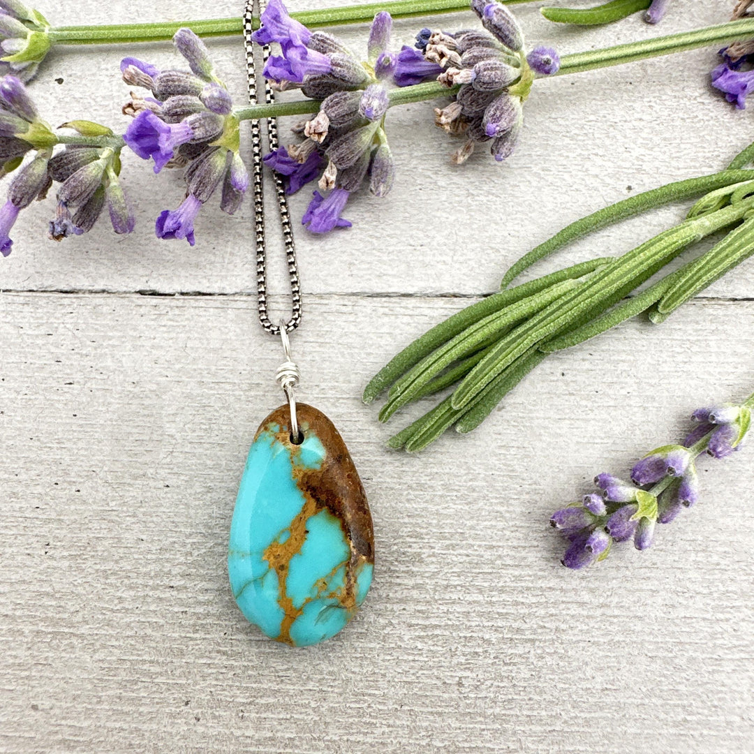 Gorgeous Blue Kingman Turquoise Pendant on a Sterling Silver Chain - SunlightSilver