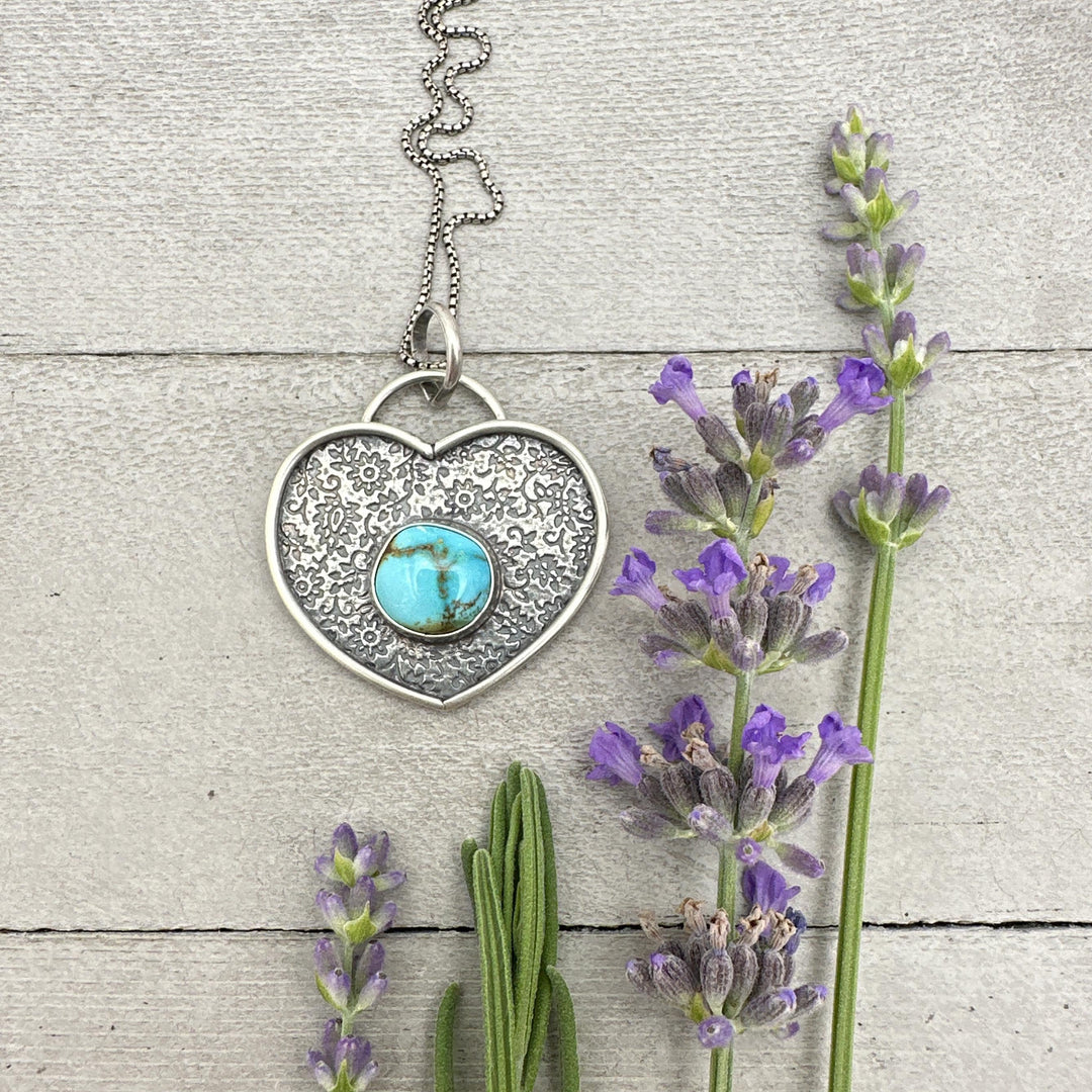 Royston Turquoise and Sterling Silver Heart Pendant. Nevada American Turquoise - SunlightSilver