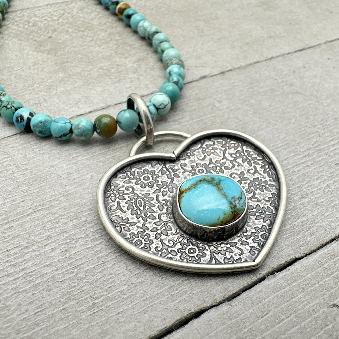 Royston Turquoise and Sterling Silver Heart Pendant. Nevada American Turquoise - SunlightSilver