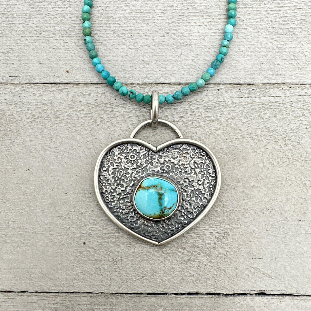 Royston Turquoise and Sterling Silver Heart Pendant. Nevada American Turquoise - SunlightSilver