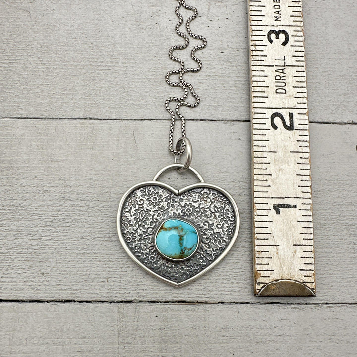 Royston Turquoise and Sterling Silver Heart Pendant. Nevada American Turquoise - SunlightSilver