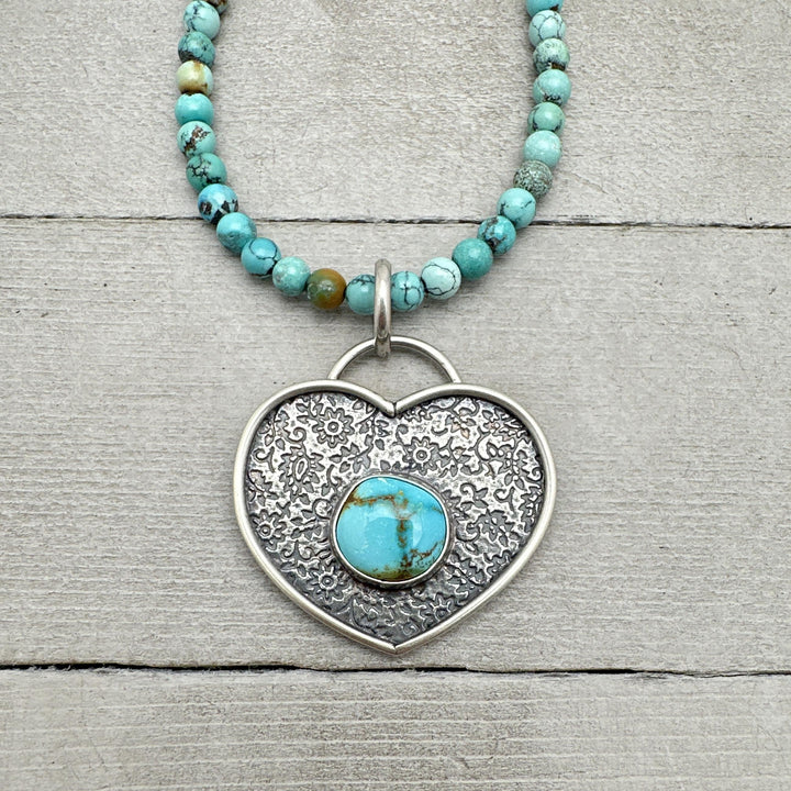 Royston Turquoise and Sterling Silver Heart Pendant. Nevada American Turquoise - SunlightSilver