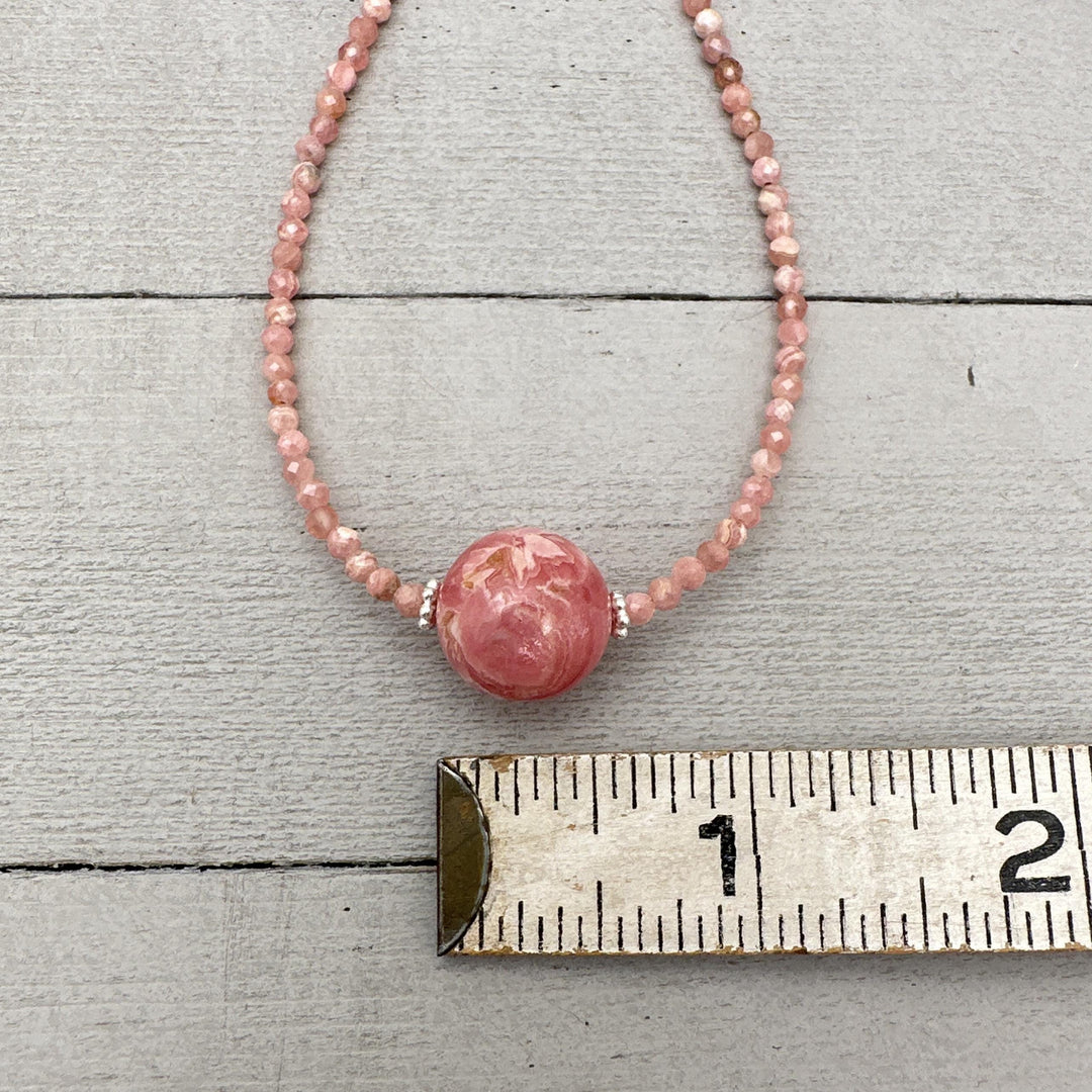 Faceted Pink Rhodochrosite and Sterling Silver Necklace - SunlightSilver