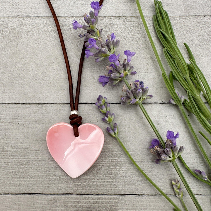 Pink Queen Conch Shell Heart, Solid 925 Sterling Silver, Freshwater pearl and Rustic Leather Necklace - SunlightSilver