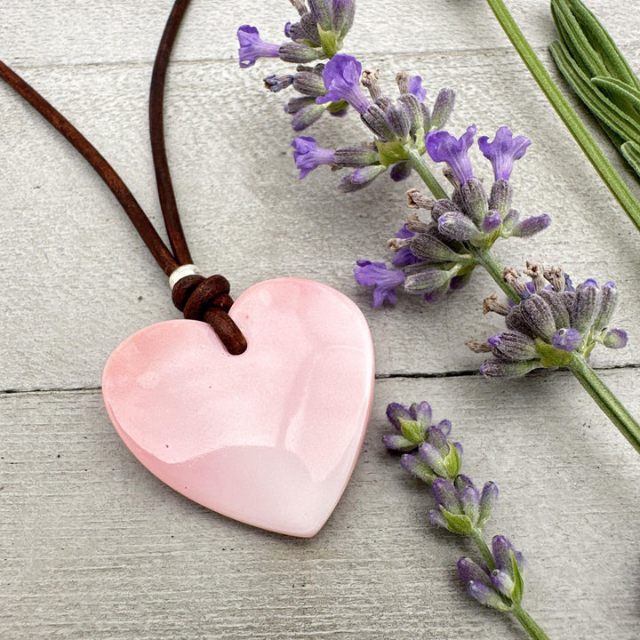 Pink Queen Conch Shell Heart, Solid 925 Sterling Silver, Freshwater pearl and Rustic Leather Necklace - SunlightSilver