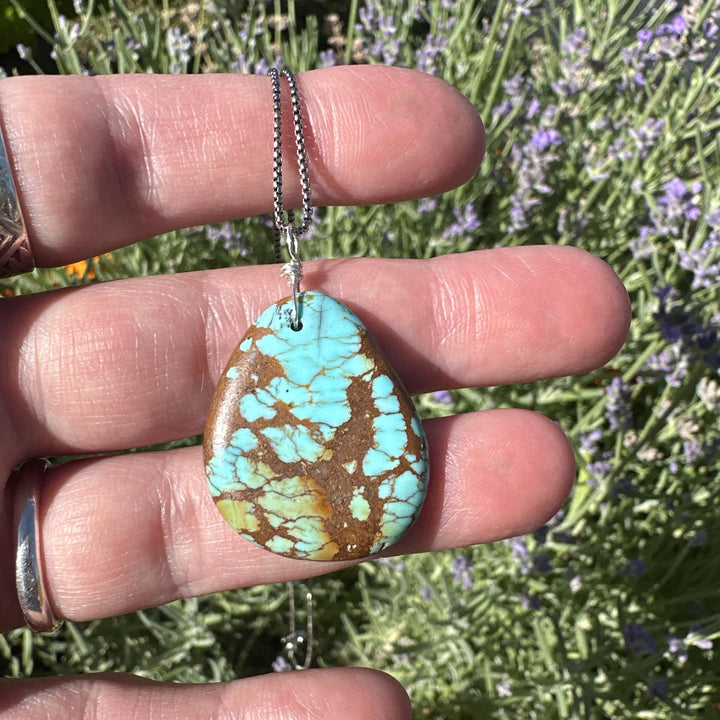 Polychrome Kingman Turquoise Pendant on a Sterling Silver Chain - SunlightSilver