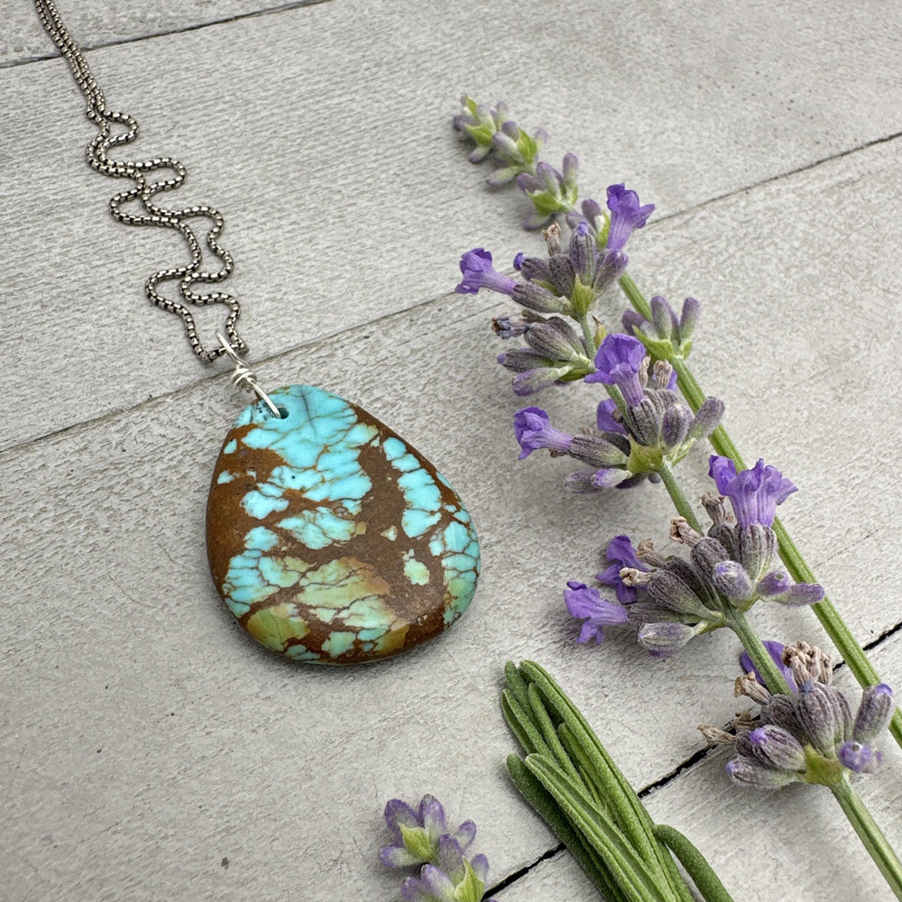 Polychrome Kingman Turquoise Pendant on a Sterling Silver Chain - SunlightSilver