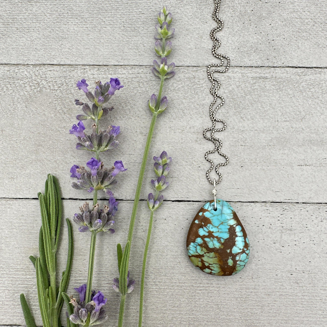 Polychrome Kingman Turquoise Pendant on a Sterling Silver Chain - SunlightSilver