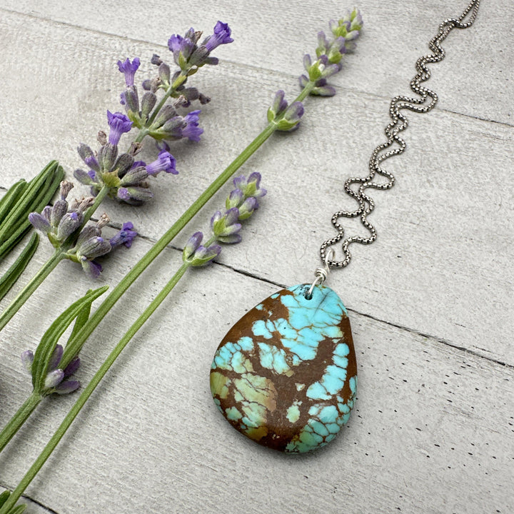 Polychrome Kingman Turquoise Pendant on a Sterling Silver Chain - SunlightSilver