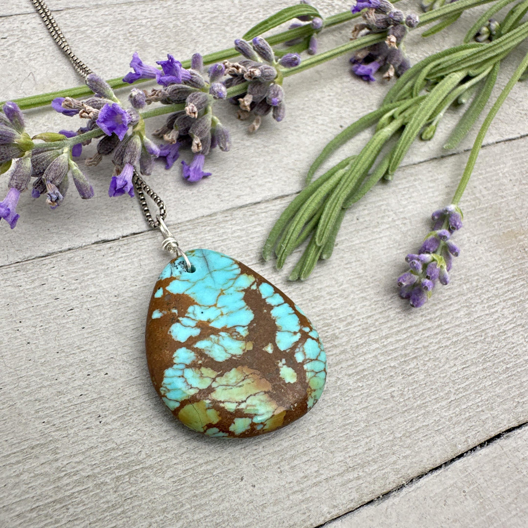 Polychrome Kingman Turquoise Pendant on a Sterling Silver Chain - SunlightSilver