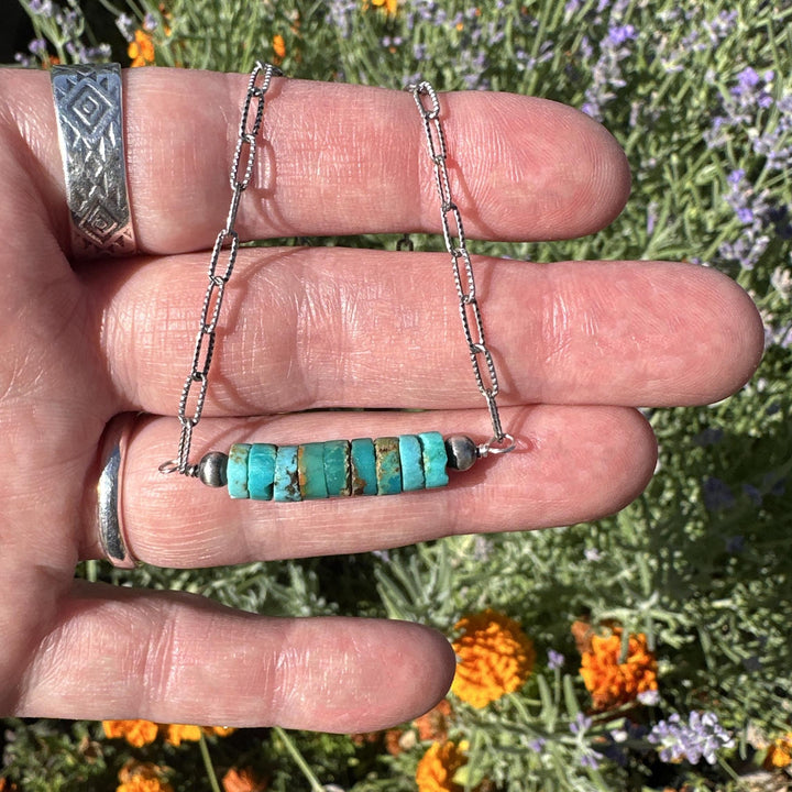 Turquoise, Navajo Pearl and Sterling Silver Paper Clip Chain Necklace - SunlightSilver