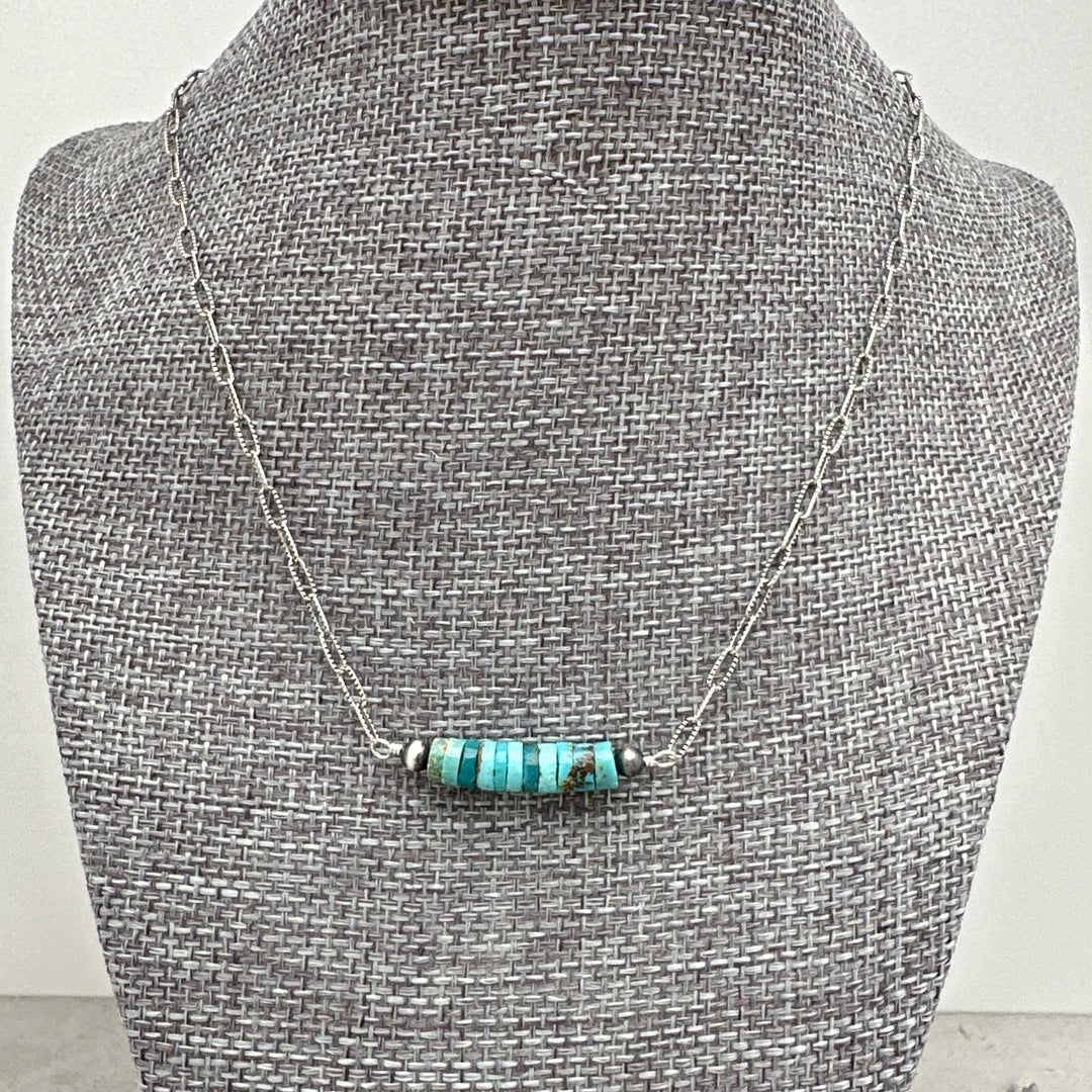 Turquoise, Navajo Pearl and Sterling Silver Paper Clip Chain Necklace - SunlightSilver