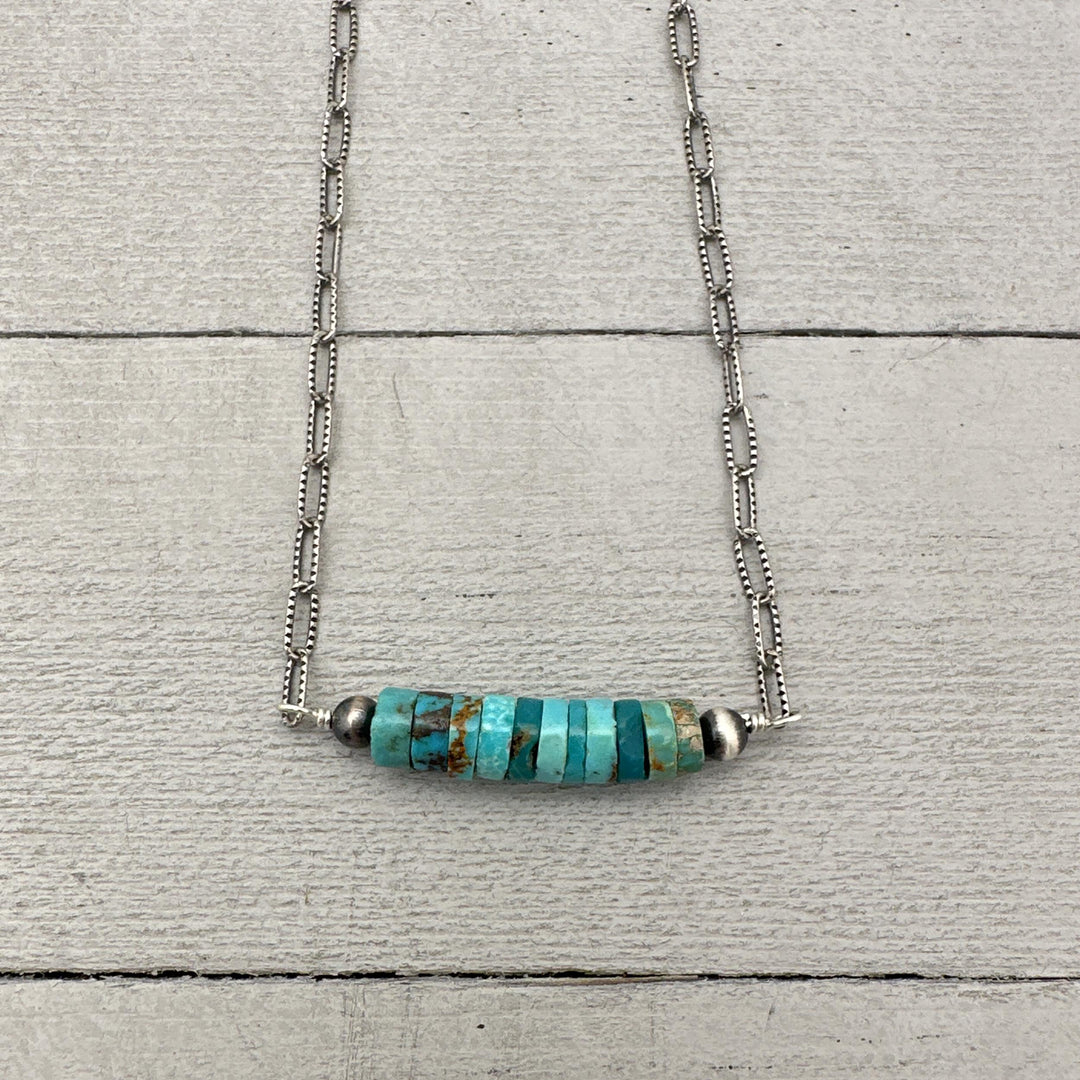 Turquoise, Navajo Pearl and Sterling Silver Paper Clip Chain Necklace - SunlightSilver