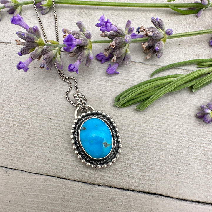 Natural Kingman Turquoise and Sterling Silver Pendant Necklace. Old Stock Sky Blue Kingman Turquoise. - SunlightSilver