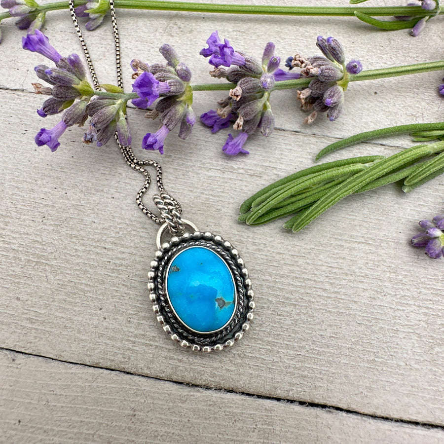 Natural Kingman Turquoise and Sterling Silver Pendant Necklace. Old Stock Sky Blue Kingman Turquoise. - SunlightSilver