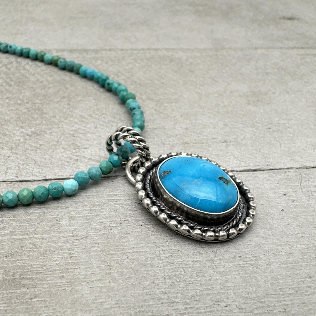 Natural Kingman Turquoise and Sterling Silver Pendant Necklace. Old Stock Sky Blue Kingman Turquoise. - SunlightSilver