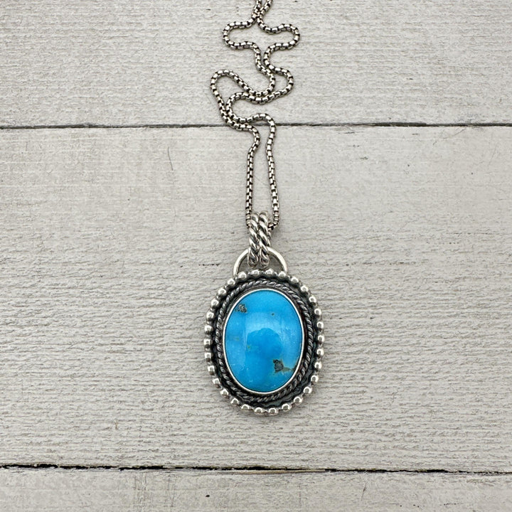 Natural Kingman Turquoise and Sterling Silver Pendant Necklace. Old Stock Sky Blue Kingman Turquoise. - SunlightSilver