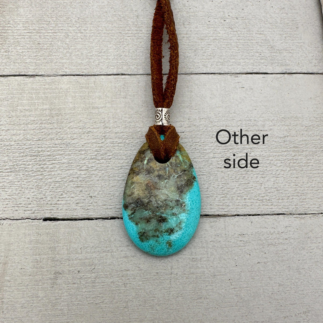 Blue Kingman Turquoise Adjustable Leather Necklace - SunlightSilver