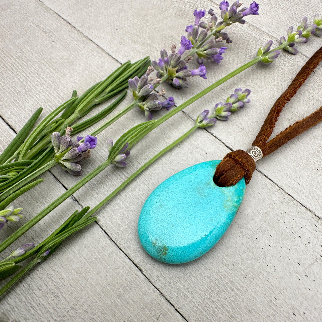 Blue Kingman Turquoise Adjustable Leather Necklace - SunlightSilver