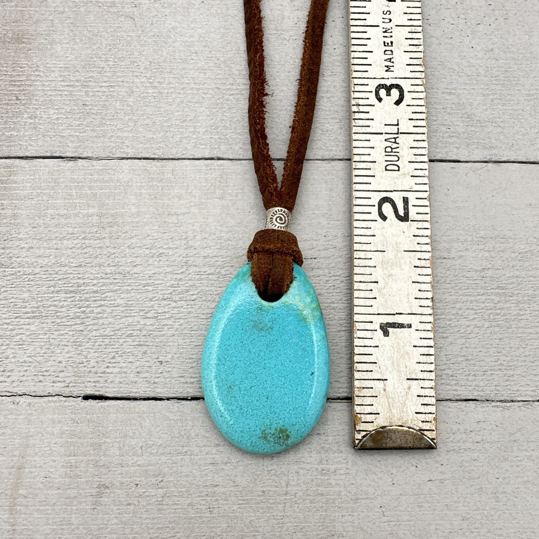 Blue Kingman Turquoise Adjustable Leather Necklace - SunlightSilver