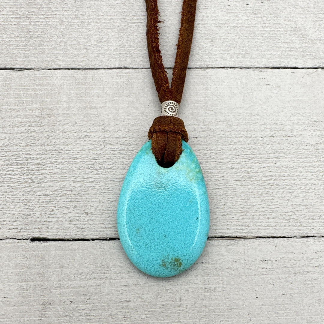 Blue Kingman Turquoise Adjustable Leather Necklace - SunlightSilver