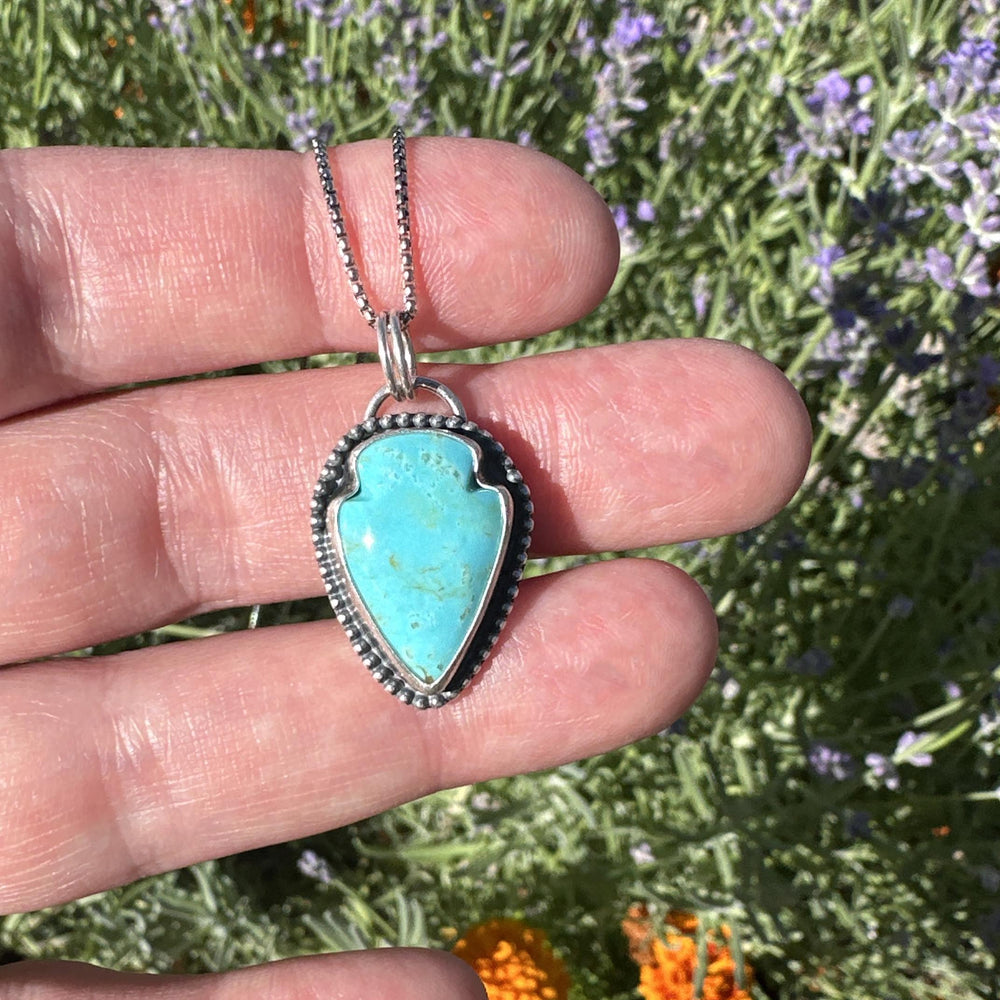 Kingman Turquoise Arrowhead and Sterling Silver Pendant Necklace, Arizona Turquoise American Mine - SunlightSilver