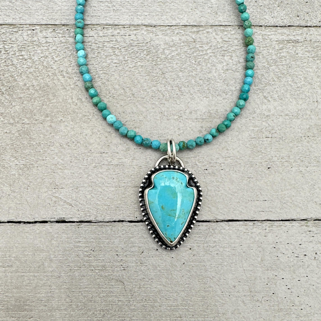 Kingman Turquoise Arrowhead and Sterling Silver Pendant Necklace, Arizona Turquoise American Mine - SunlightSilver