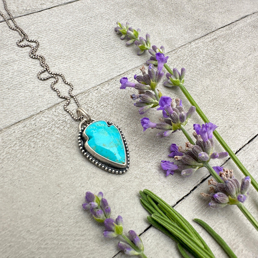 Kingman Turquoise Arrowhead and Sterling Silver Pendant Necklace, Arizona Turquoise American Mine - SunlightSilver