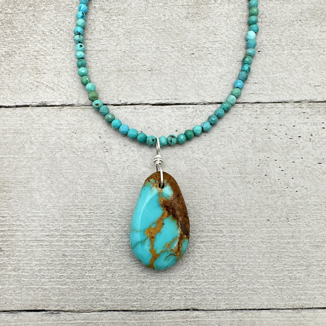 Gorgeous Blue Kingman Turquoise Pendant on a Sterling Silver Chain - SunlightSilver