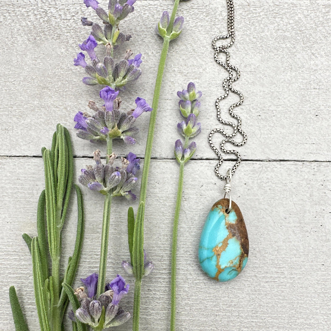 Gorgeous Blue Kingman Turquoise Pendant on a Sterling Silver Chain - SunlightSilver