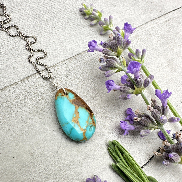 Gorgeous Blue Kingman Turquoise Pendant on a Sterling Silver Chain - SunlightSilver