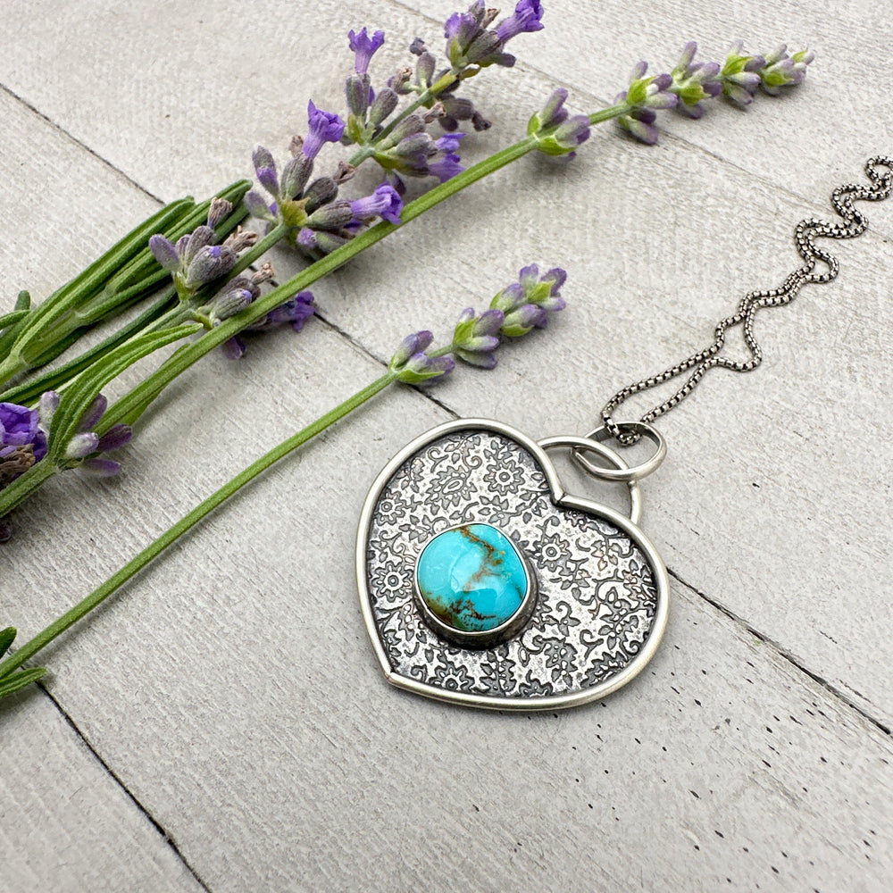 Royston Turquoise and Sterling Silver Heart Pendant. Nevada American Turquoise - SunlightSilver