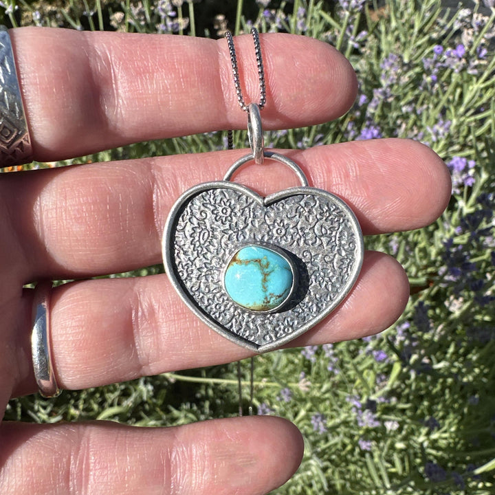 Royston Turquoise and Sterling Silver Heart Pendant. Nevada American Turquoise - SunlightSilver