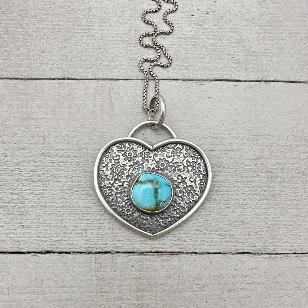 Royston Turquoise and Sterling Silver Heart Pendant. Nevada American Turquoise - SunlightSilver