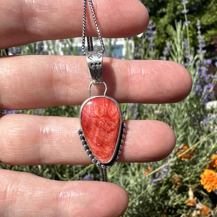 Red Spiny Oyster and Sterling Silver Pendant - DISCOUNTED - SunlightSilver