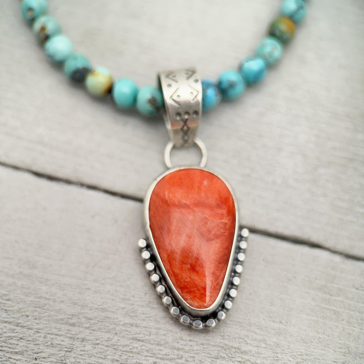 Red Spiny Oyster and Sterling Silver Pendant - DISCOUNTED - SunlightSilver